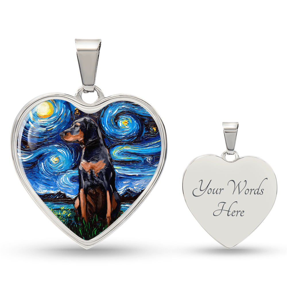Black and Tan Coonhound Starry Night Heart Necklace