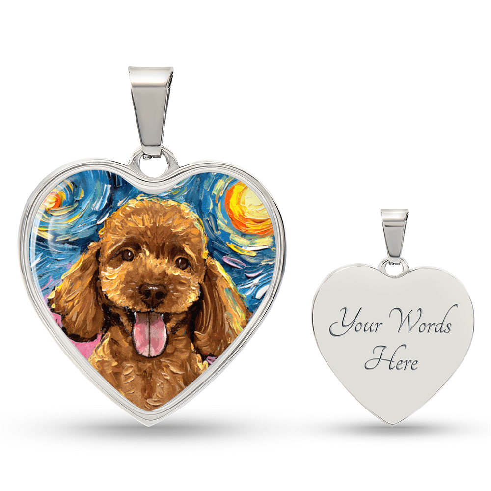 Apricot Poodle Portrait Starry Night Heart Necklace