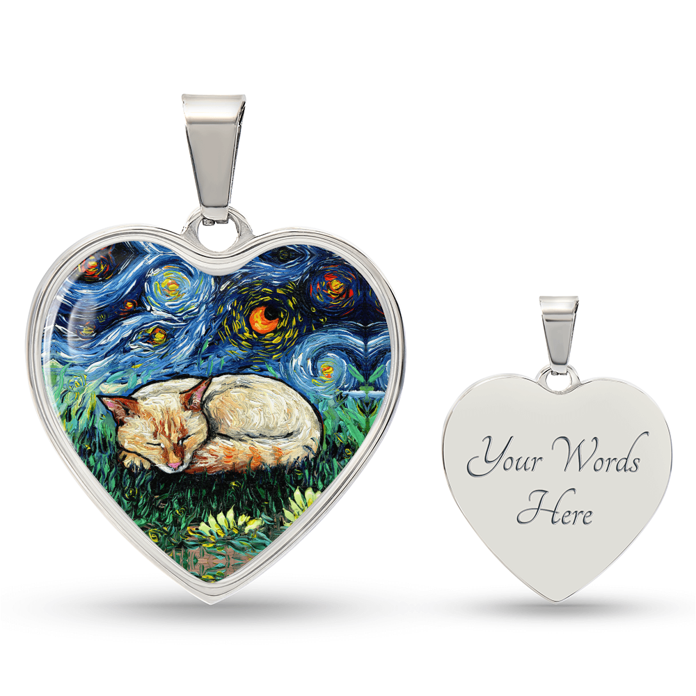 Flamepoint Siamese Starry Night Heart Necklace