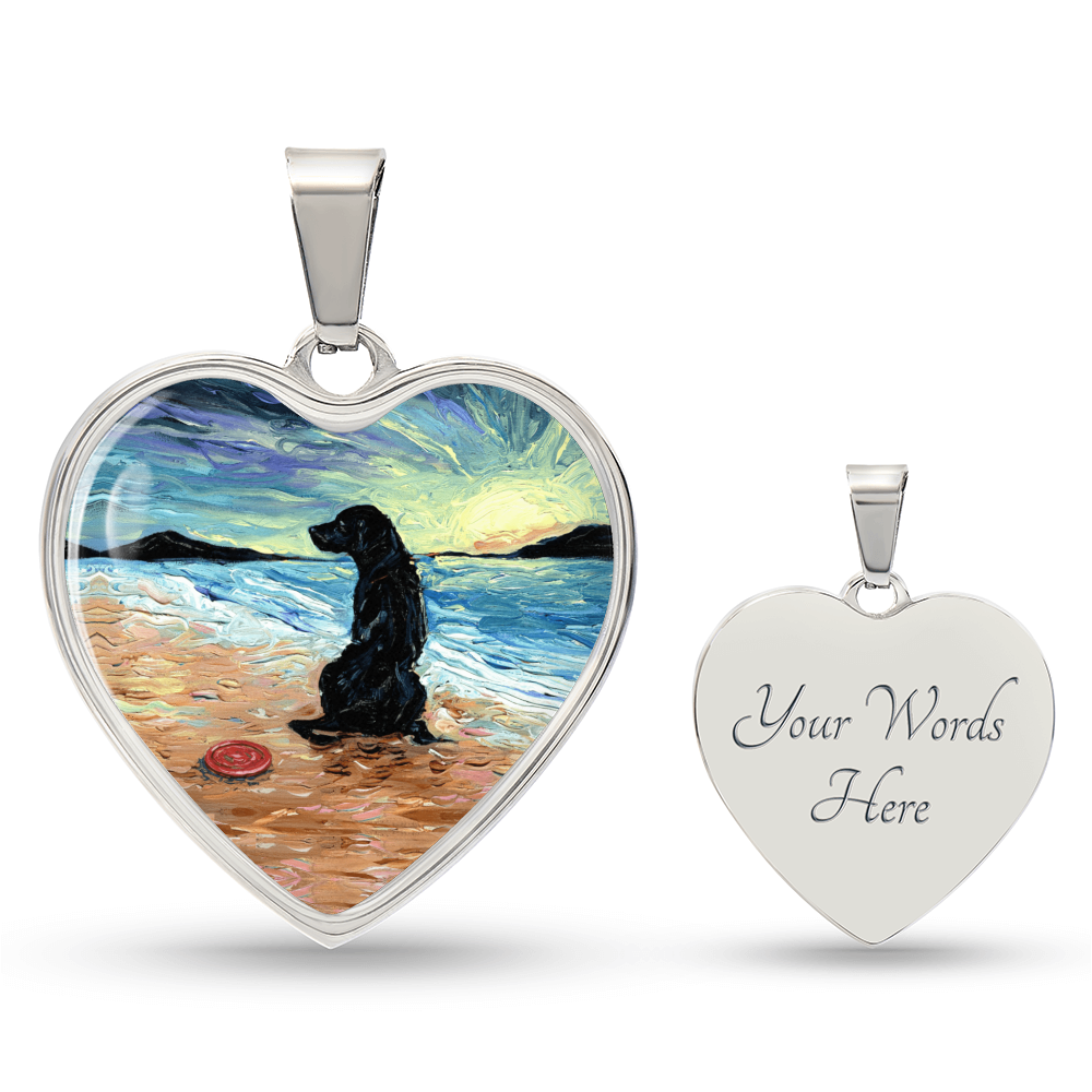 Beach Days - Black Labrador with Frisbee Heart Necklace