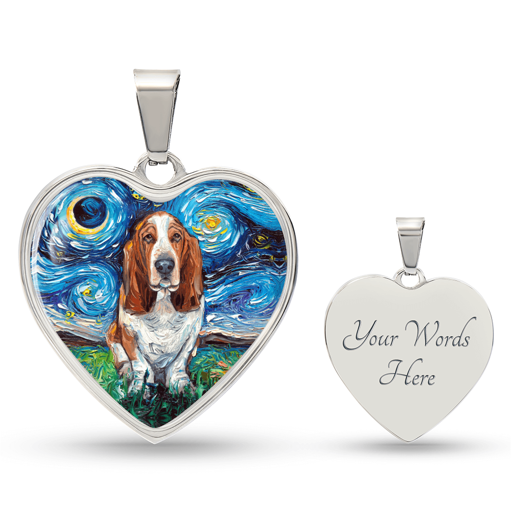 Basset Hound Starry Night Heart Necklace