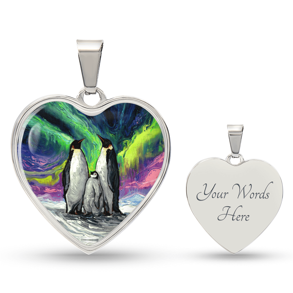 Enjoying The Show Penguin Family Heart Necklace