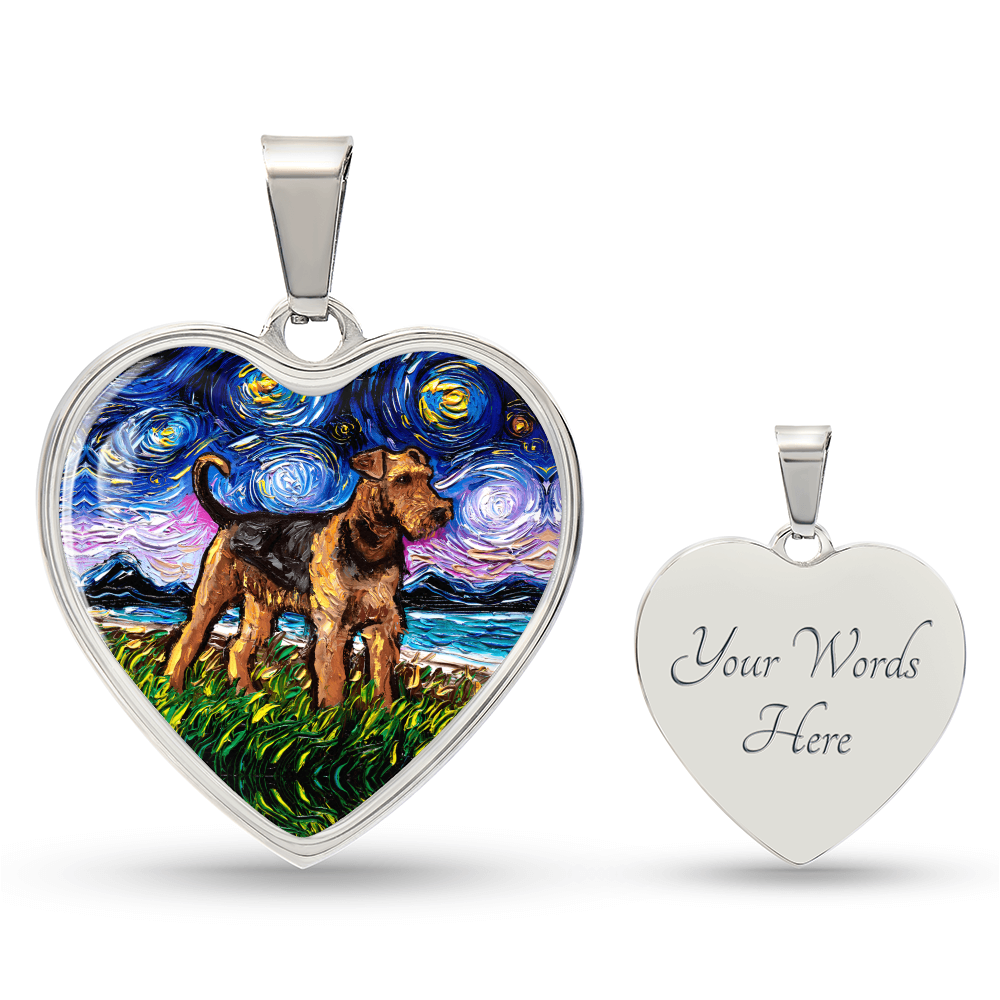 Airedale Starry Night Heart Necklace