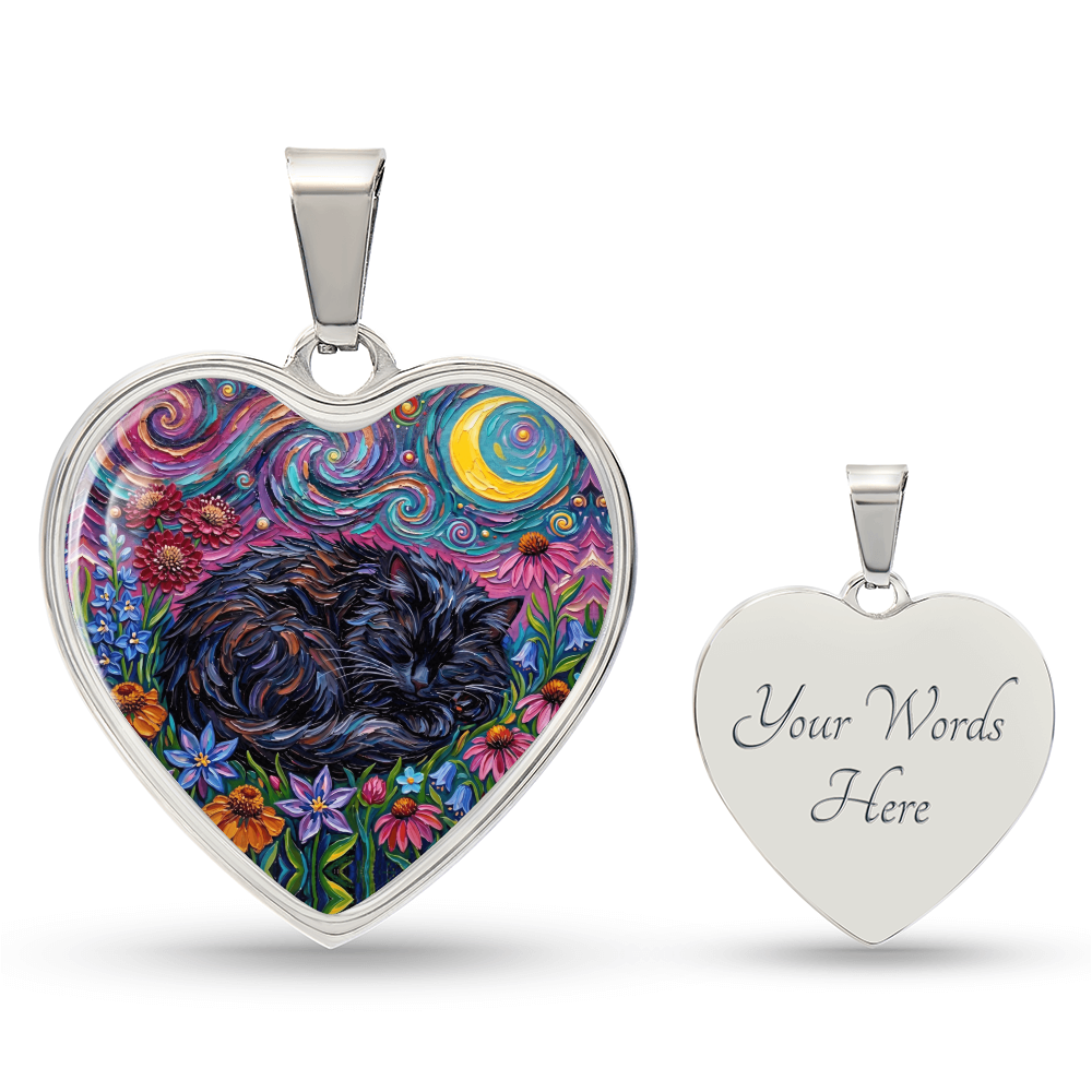 Amongst The Flowers - Sleepy Black Cat Heart Necklace
