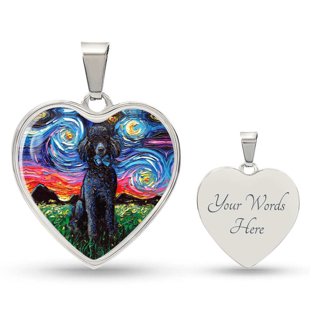 Black Poodle Starry Night Heart Necklace