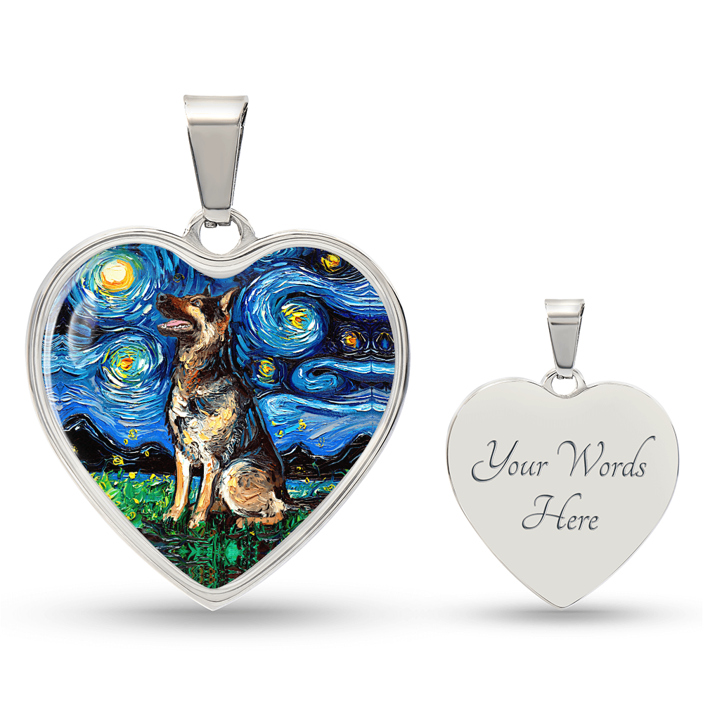 German Shepherd Starry Night Heart Necklace