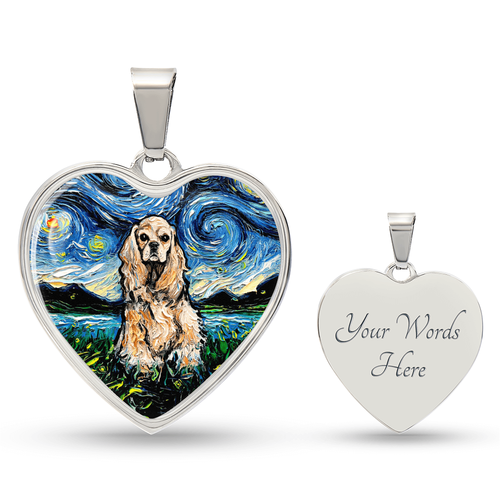 American Cocker Spaniel Starry Night Heart Necklace