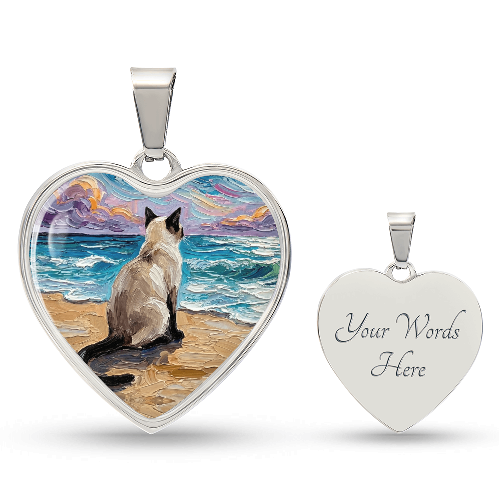 Beach Nights -Siamese Cat Heart Necklace