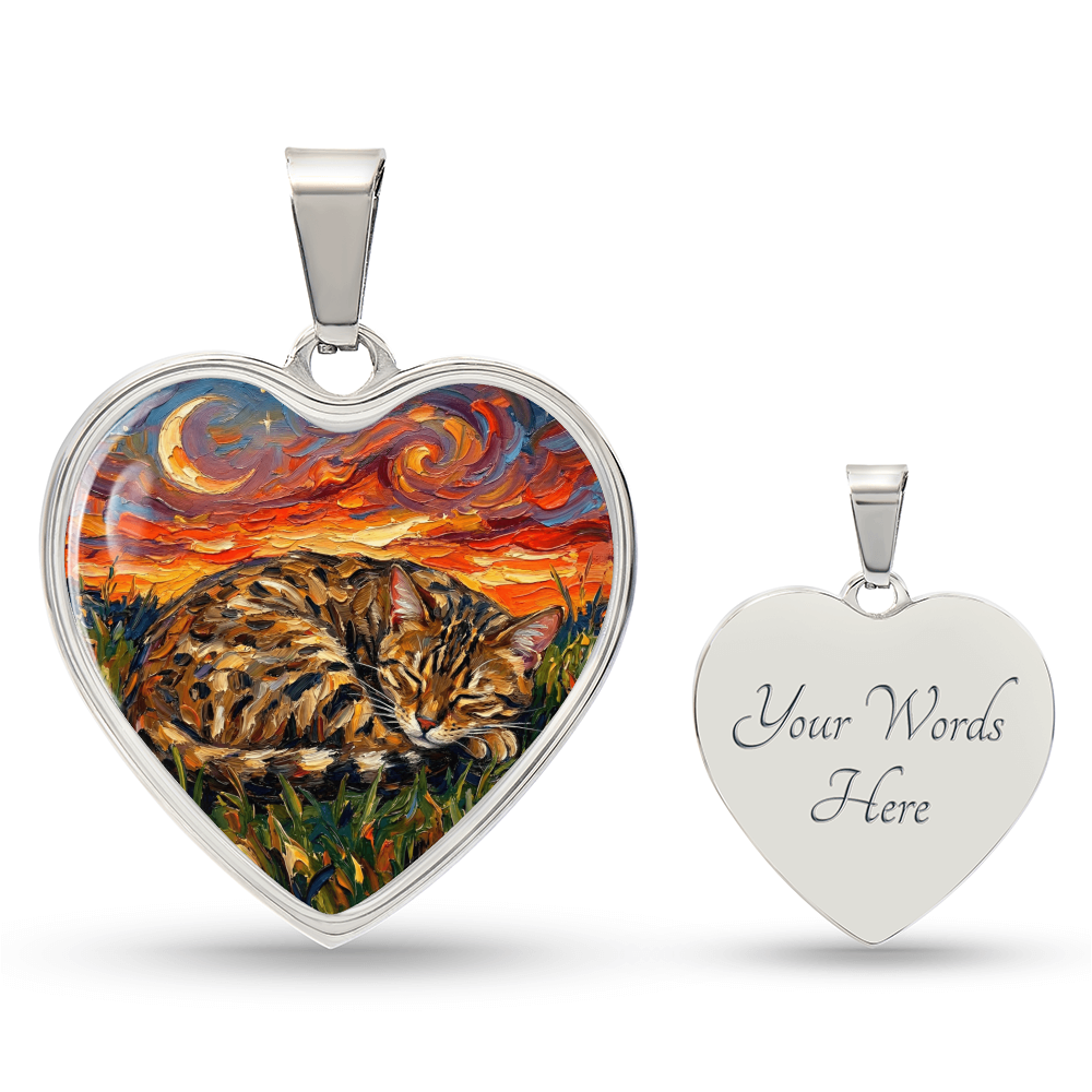 Sleepy Egyptian Mau Night Heart Necklace