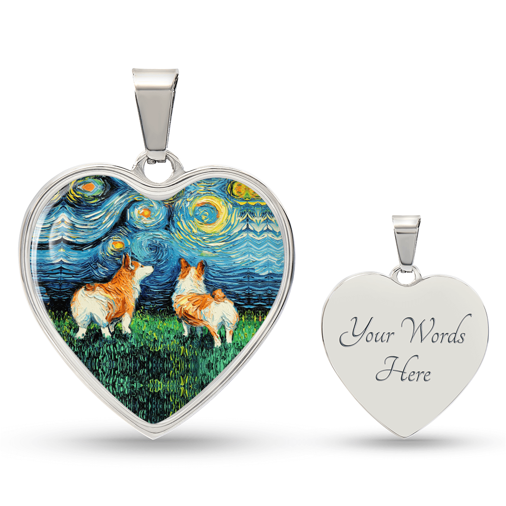 Corgi Starry Night Heart Necklace