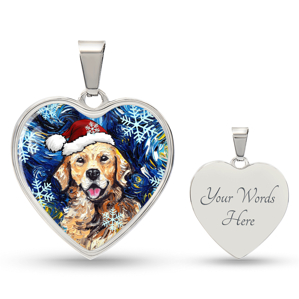 Golden Retriever Christmas Heart Necklace