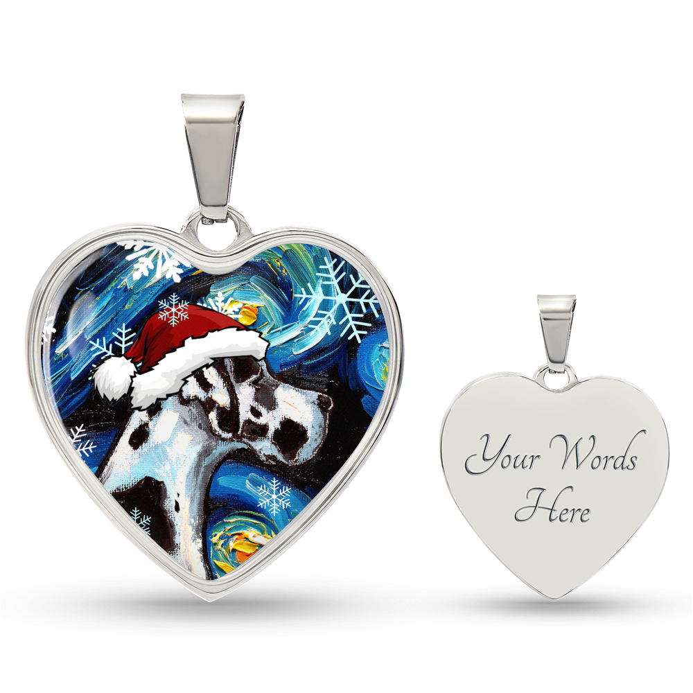 Harlequin Great Dane Christmas Heart Necklace