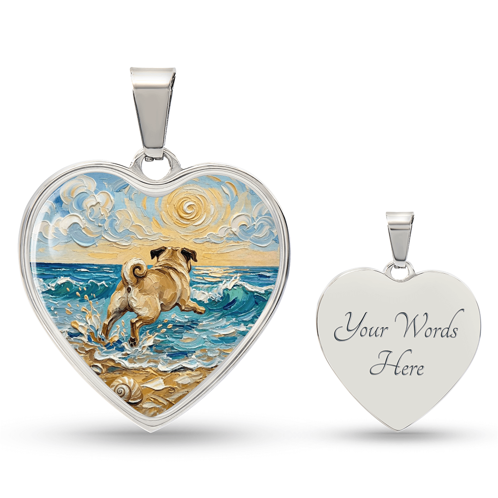 Frolicking Pug Heart Necklace