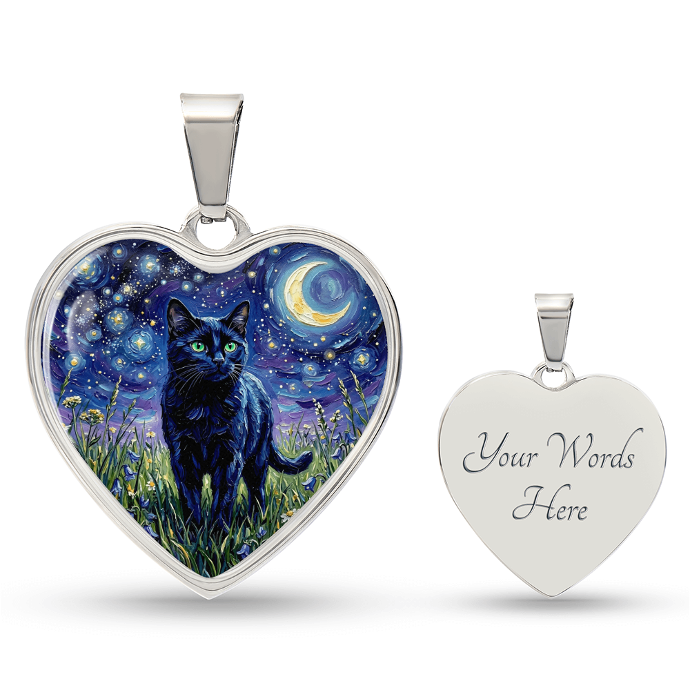 Amongst The Flowers - Black Cat Heart Necklace