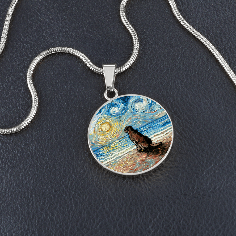 Beach Days - Chocolate Labrador Starry Night Round Necklace