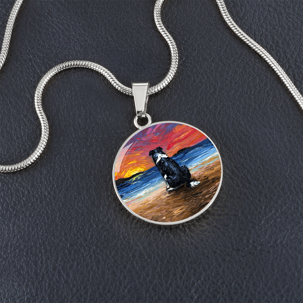 Beach Days - Border Collie Starry Night Round Necklace