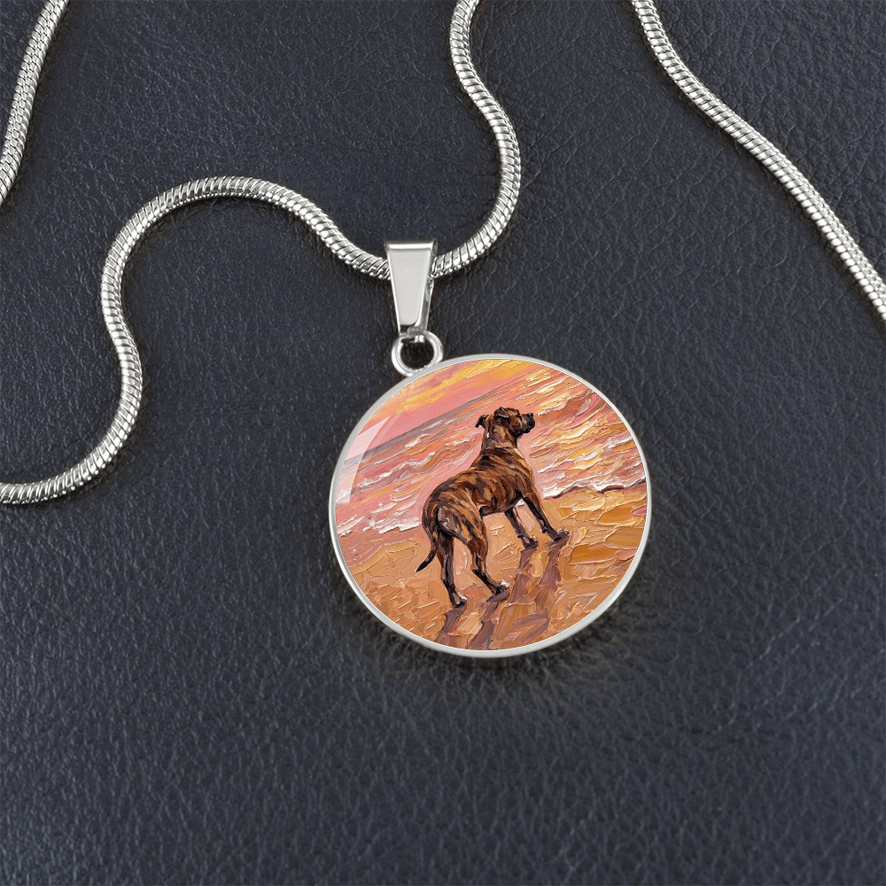 Beach Day - Brindle Pit Bull Round Necklace