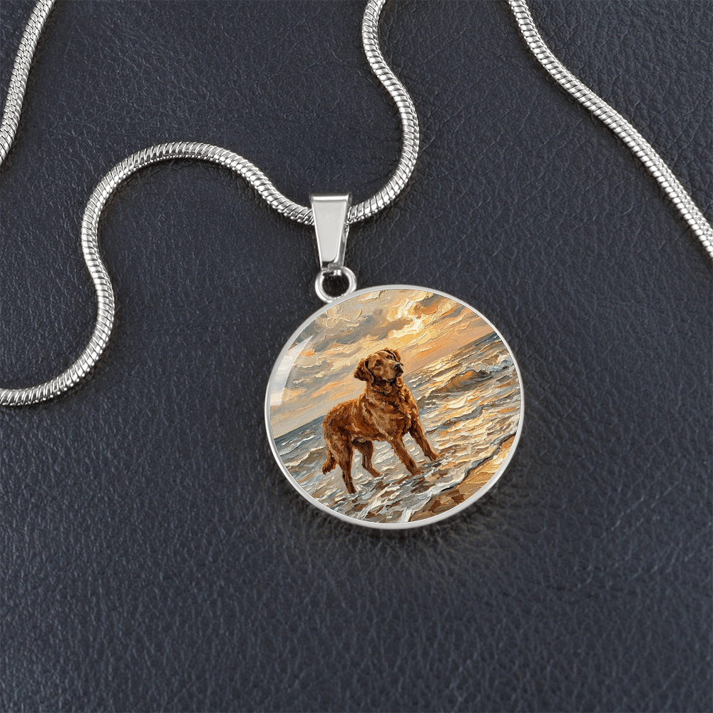 Beach Day - Chesapeake Bay Retriever Round Necklace