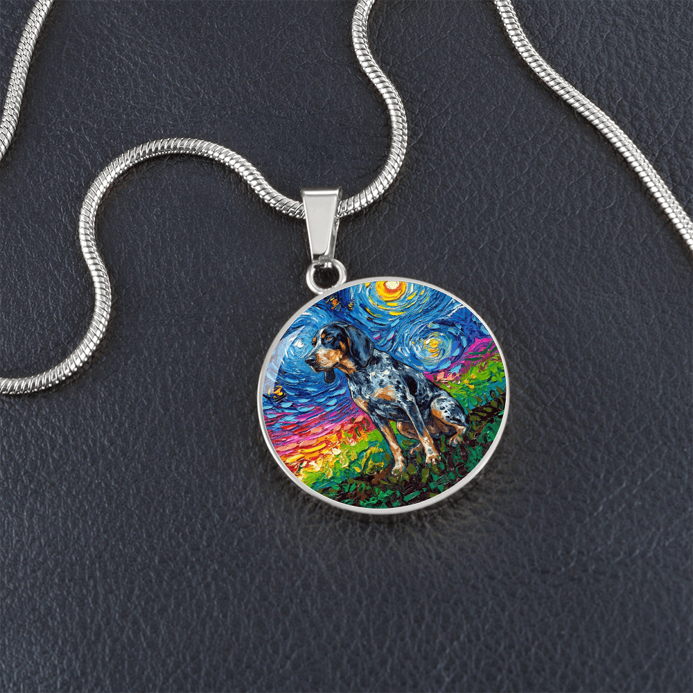 Blue Tick Coonhound Starry Night Round Necklace