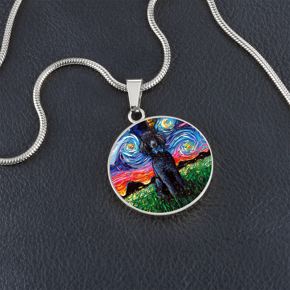 Black Poodle Starry Night Round Necklace