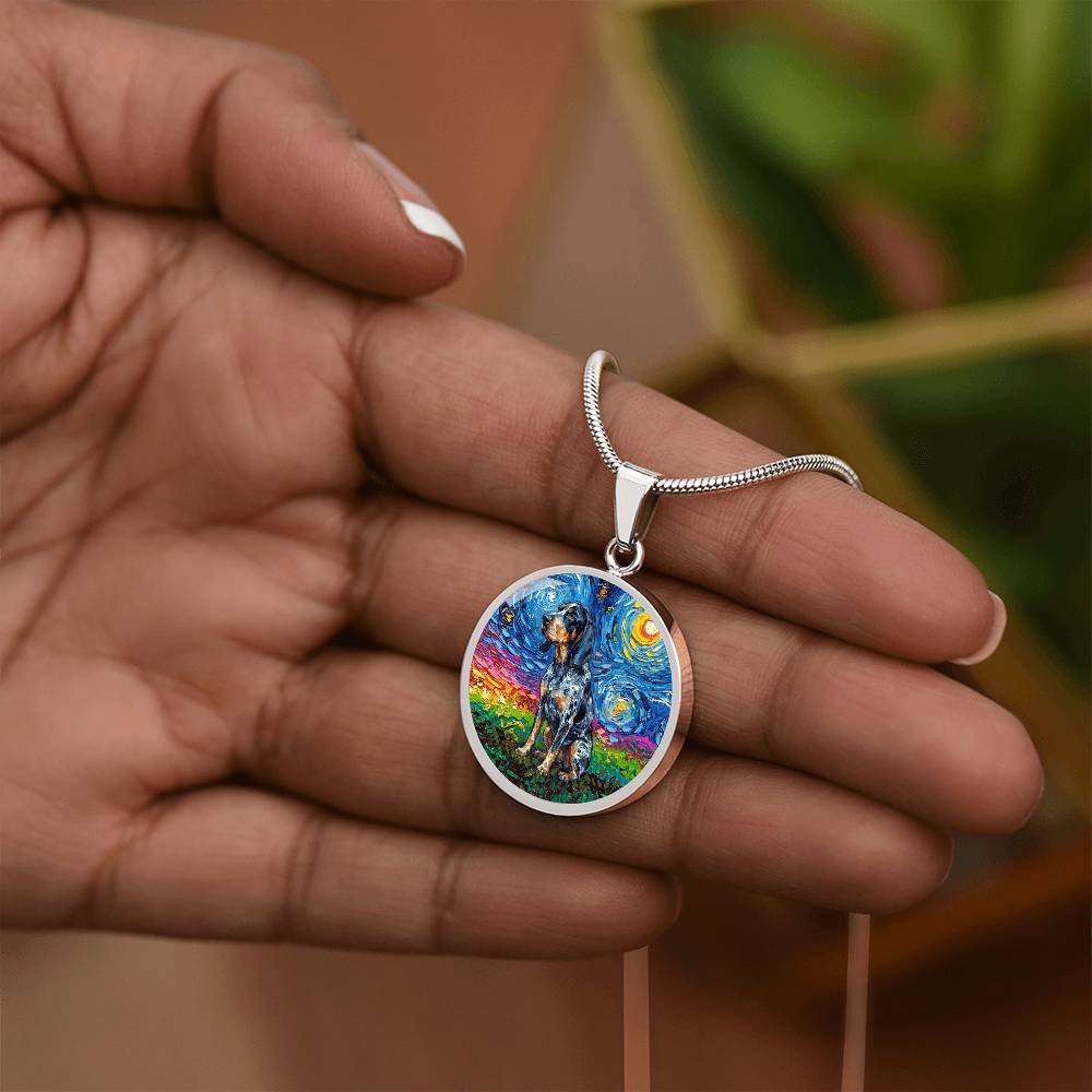 Blue Tick Coonhound Starry Night Round Necklace