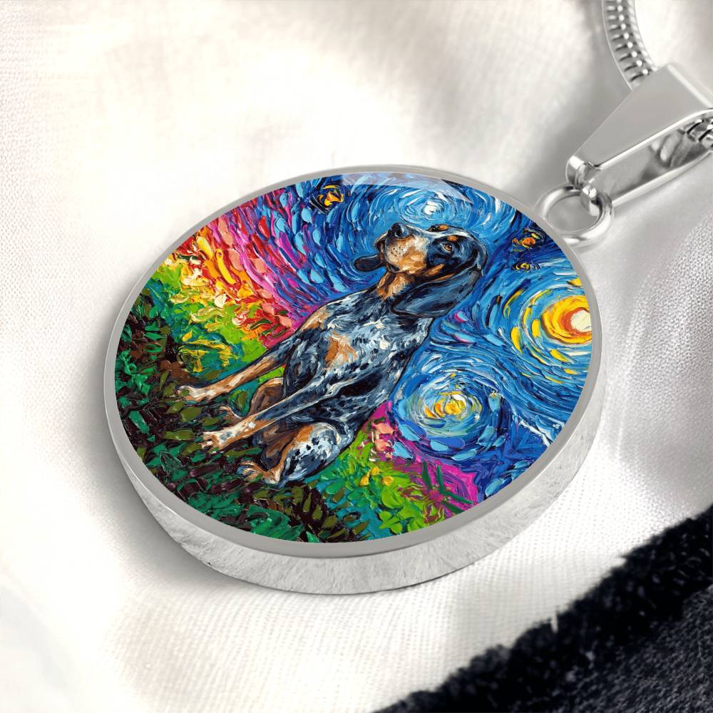 Blue Tick Coonhound Starry Night Round Necklace