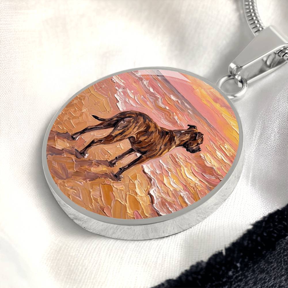 Beach Day - Brindle Pit Bull Round Necklace
