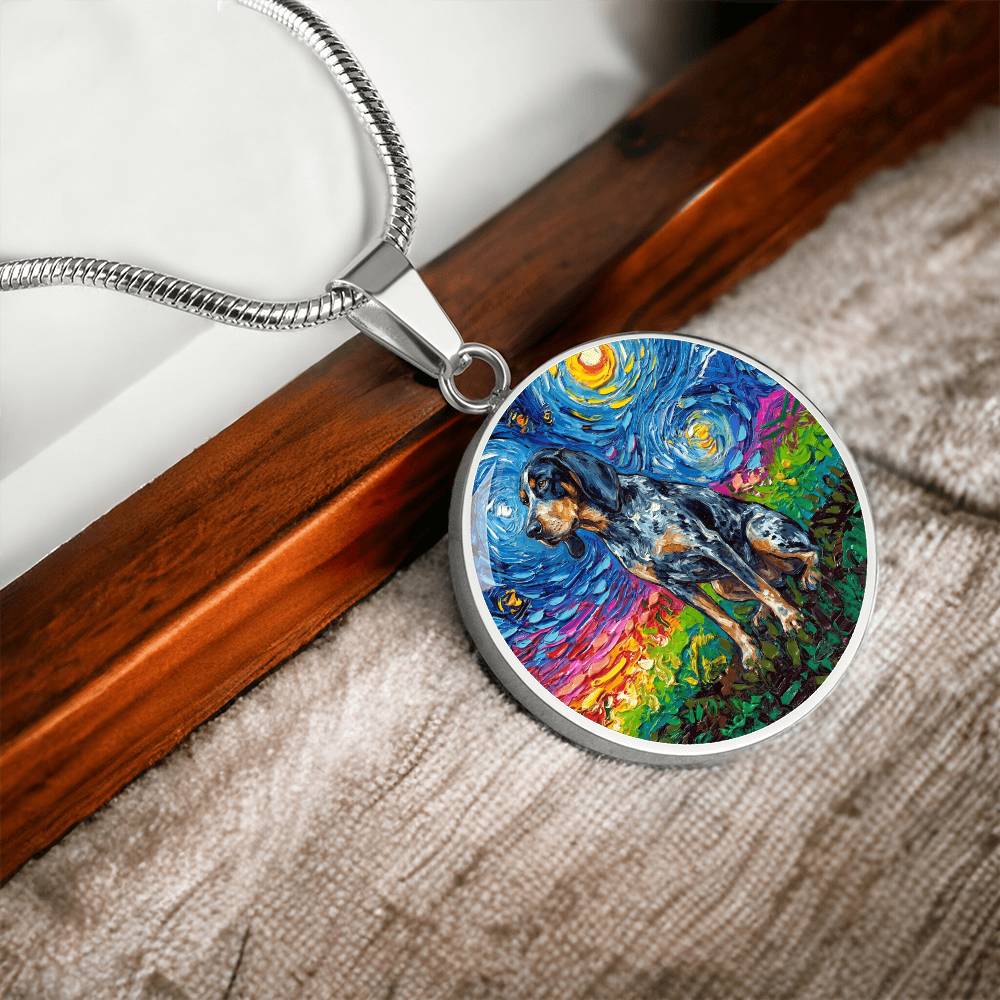 Blue Tick Coonhound Starry Night Round Necklace