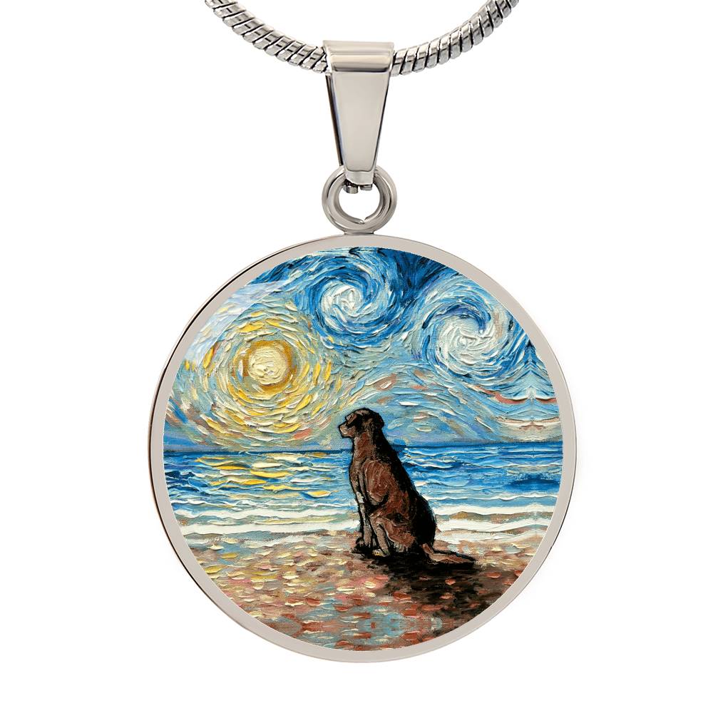 Beach Days - Chocolate Labrador Starry Night Round Necklace