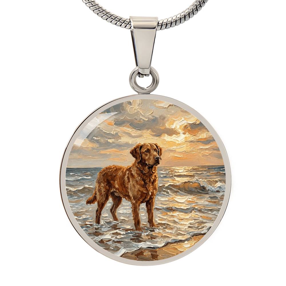 Beach Day - Chesapeake Bay Retriever Round Necklace