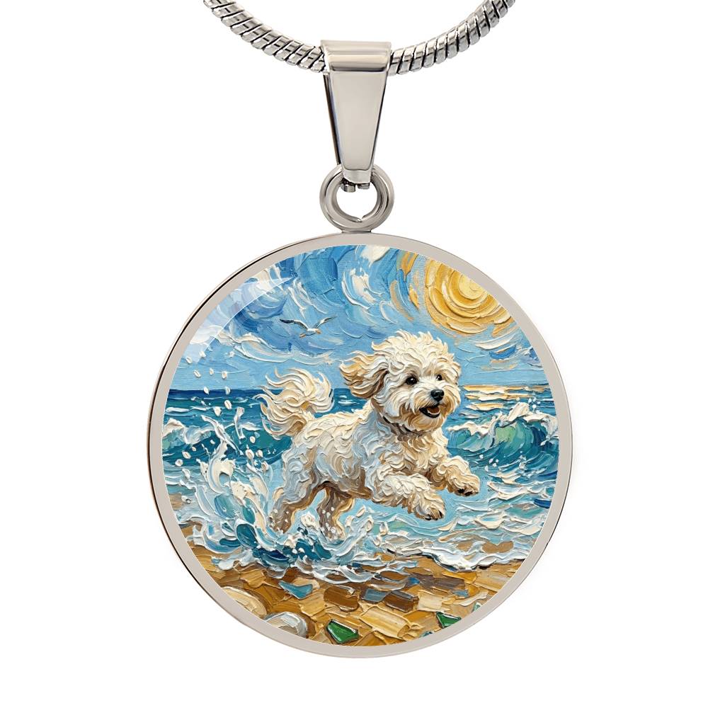 Beach Day - Bichon Frise 2 Round Necklace