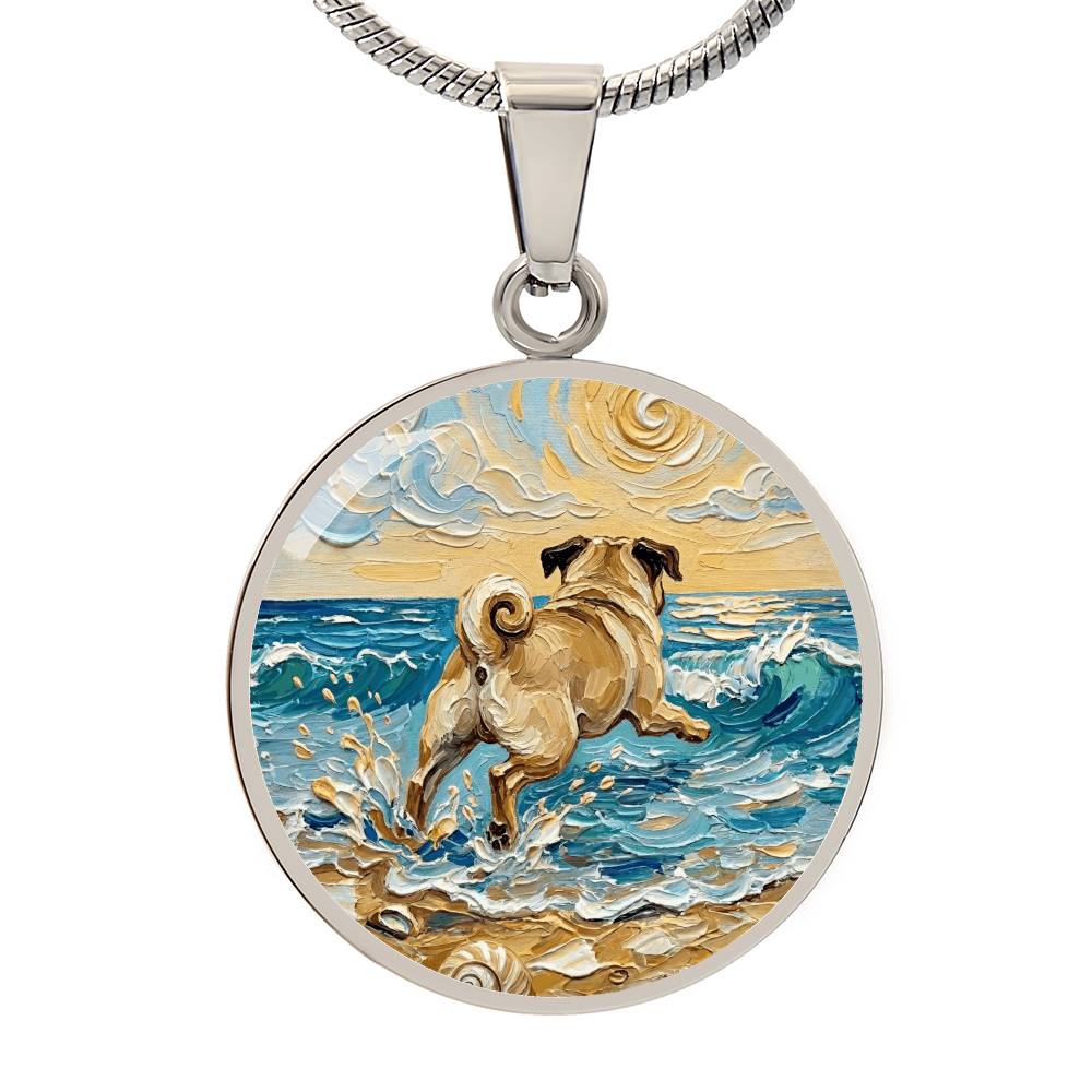 Frolicking Pug Round Necklace
