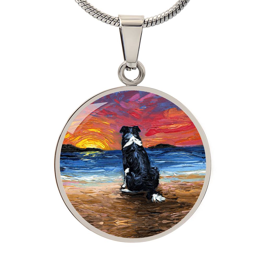 Beach Days - Border Collie Starry Night Round Necklace