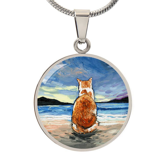 Beach Days - Orange and White Tabby Round Necklace