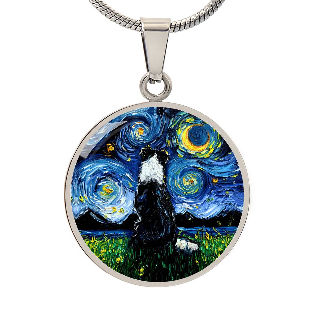 Border Collie Back Starry Night Round Necklace