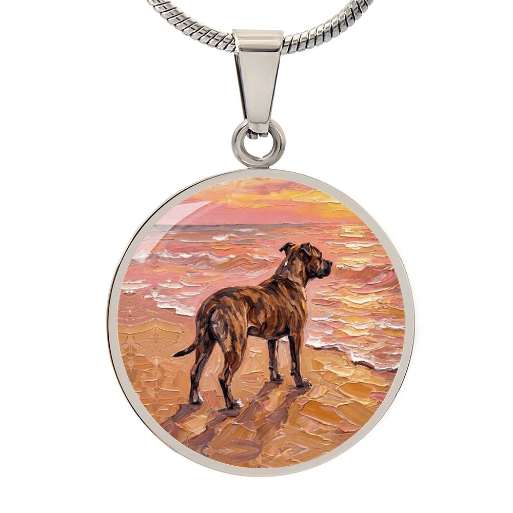 Beach Day - Brindle Pit Bull Round Necklace