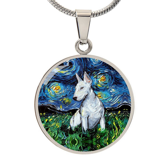 Bull Terrier Starry Night Round Necklace