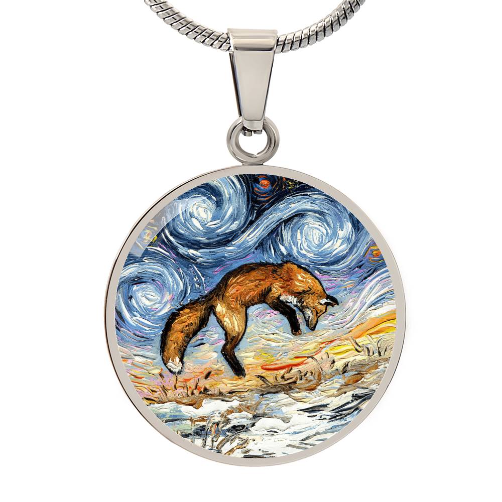 Pounce Jumping Fox Starry Night Round Necklace