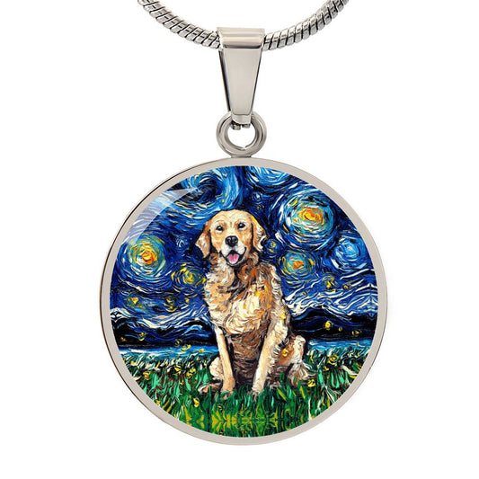 Golden Retriever Starry Night Round Necklace