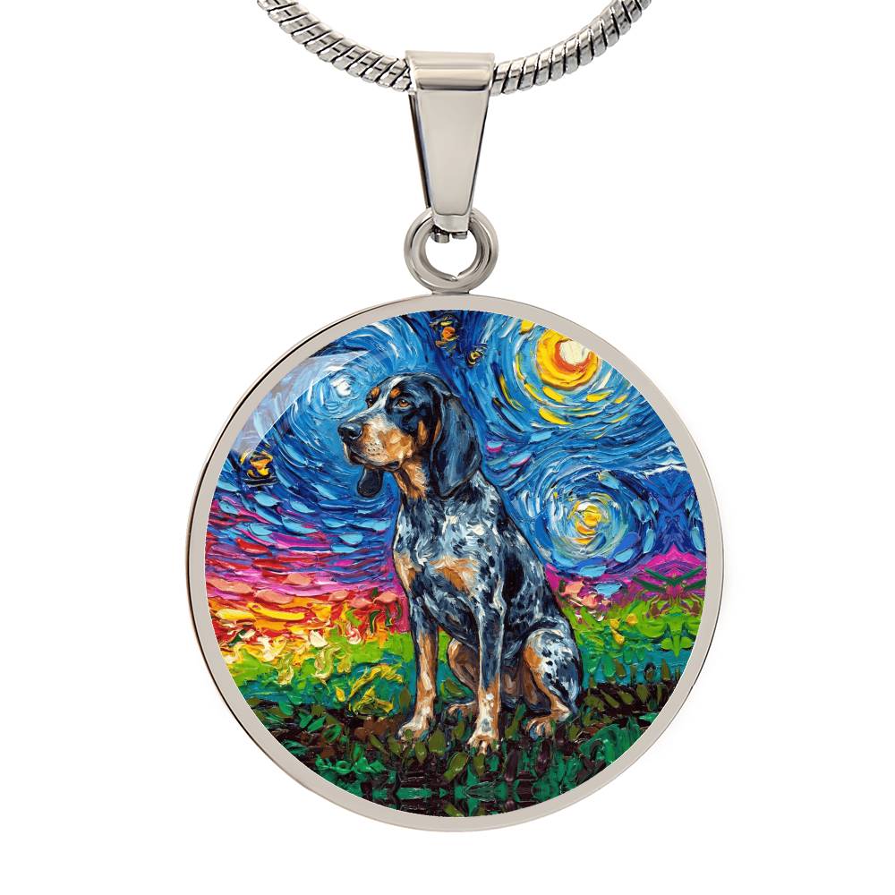 Blue Tick Coonhound Starry Night Round Necklace