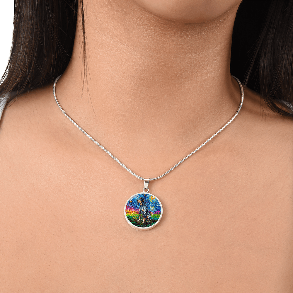 Blue Tick Coonhound Starry Night Round Necklace