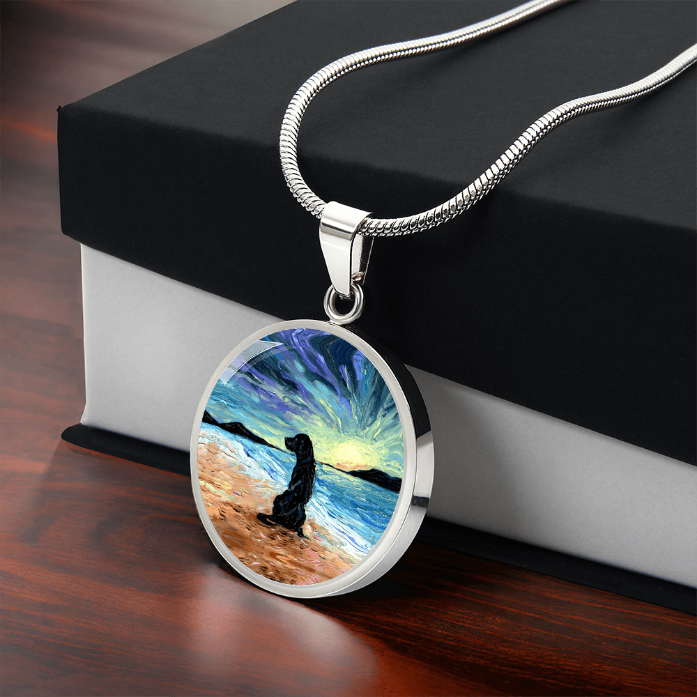 Beach Days - Black Labrador Round Necklace