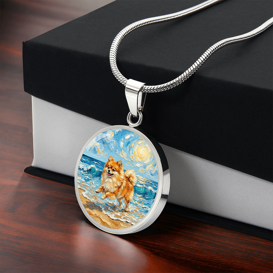 Beach Day - Pomeranian Round Necklace