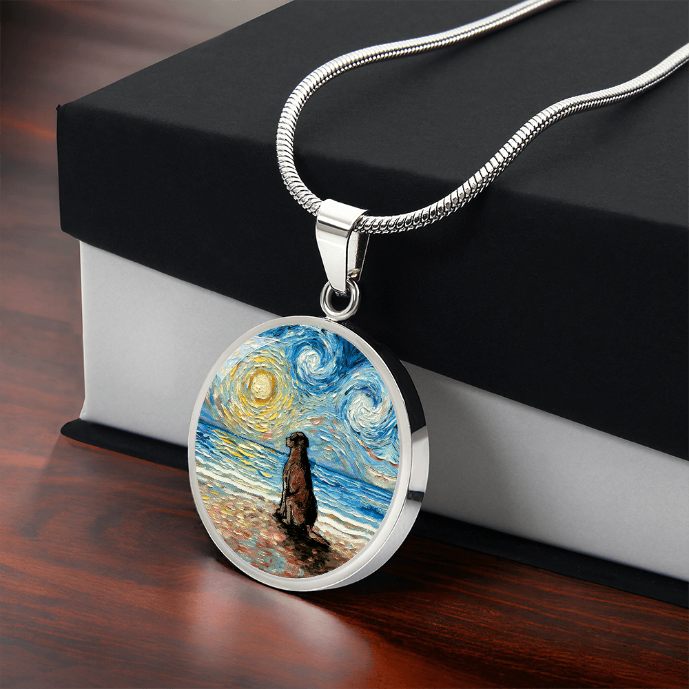 Beach Days - Chocolate Labrador Starry Night Round Necklace