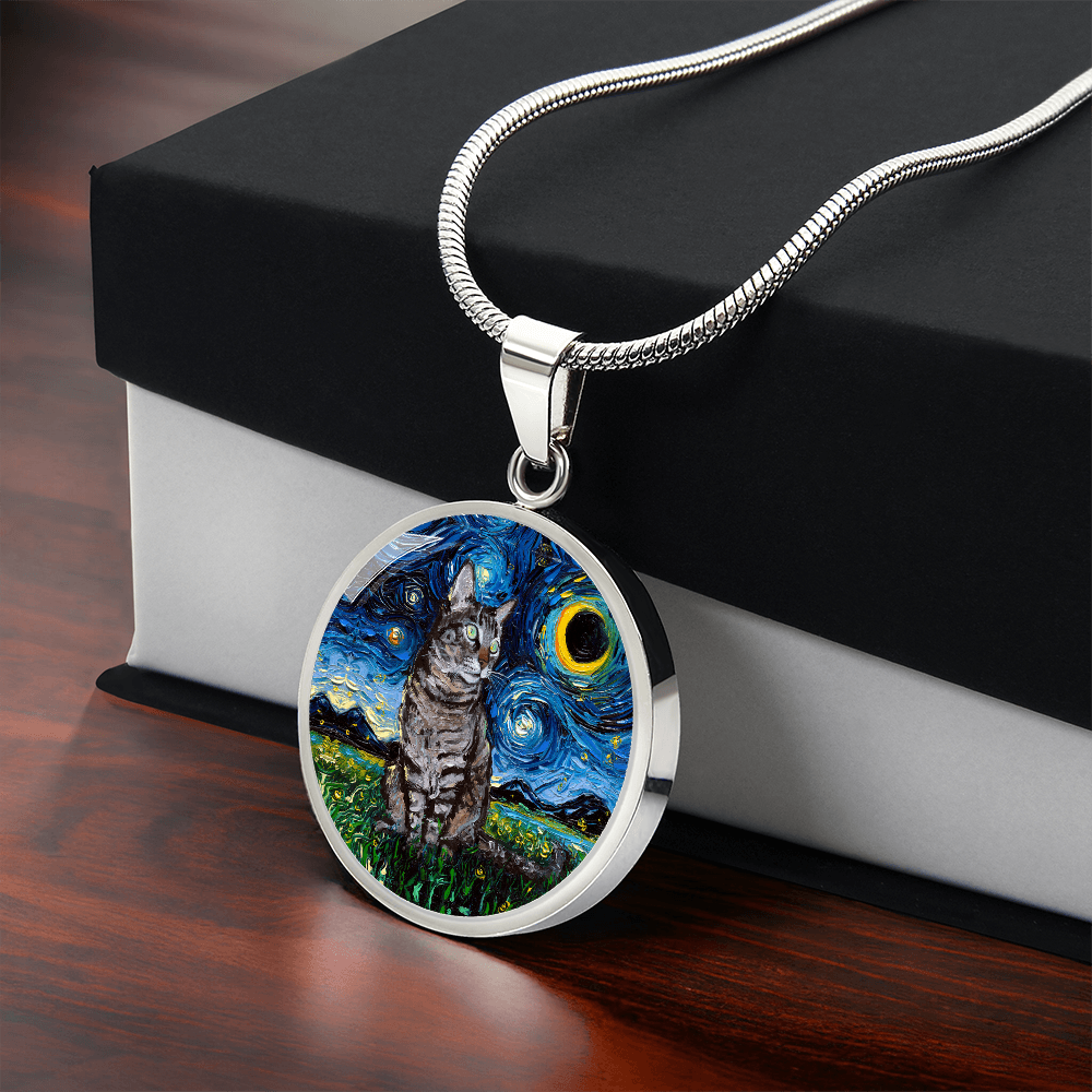 Tabby Cat Starry Night Round Necklace