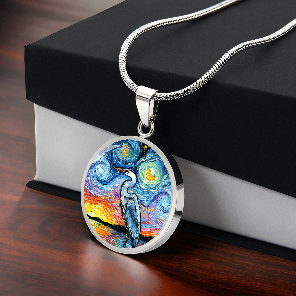 Blue Heron Starry Night Round Necklace