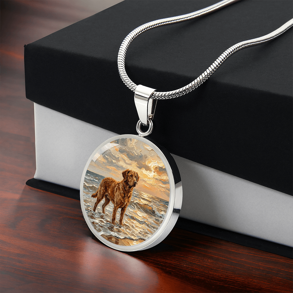 Beach Day - Chesapeake Bay Retriever Round Necklace