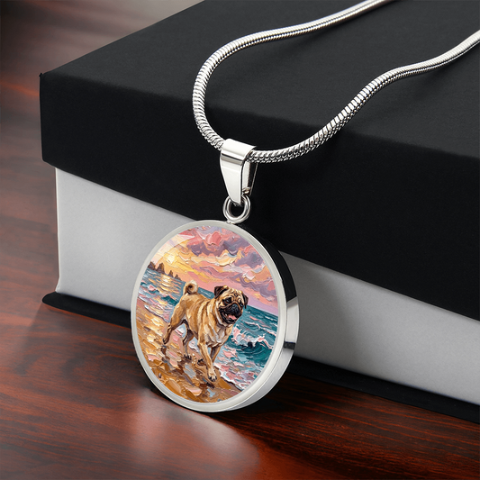 Summer Sunset - Fawn Pug Round Necklace