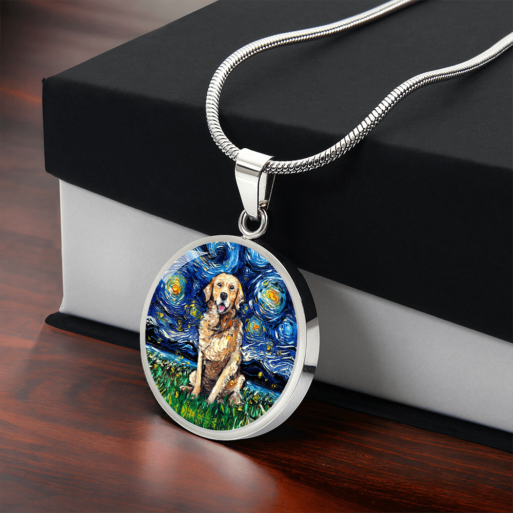 Golden Retriever Starry Night Round Necklace