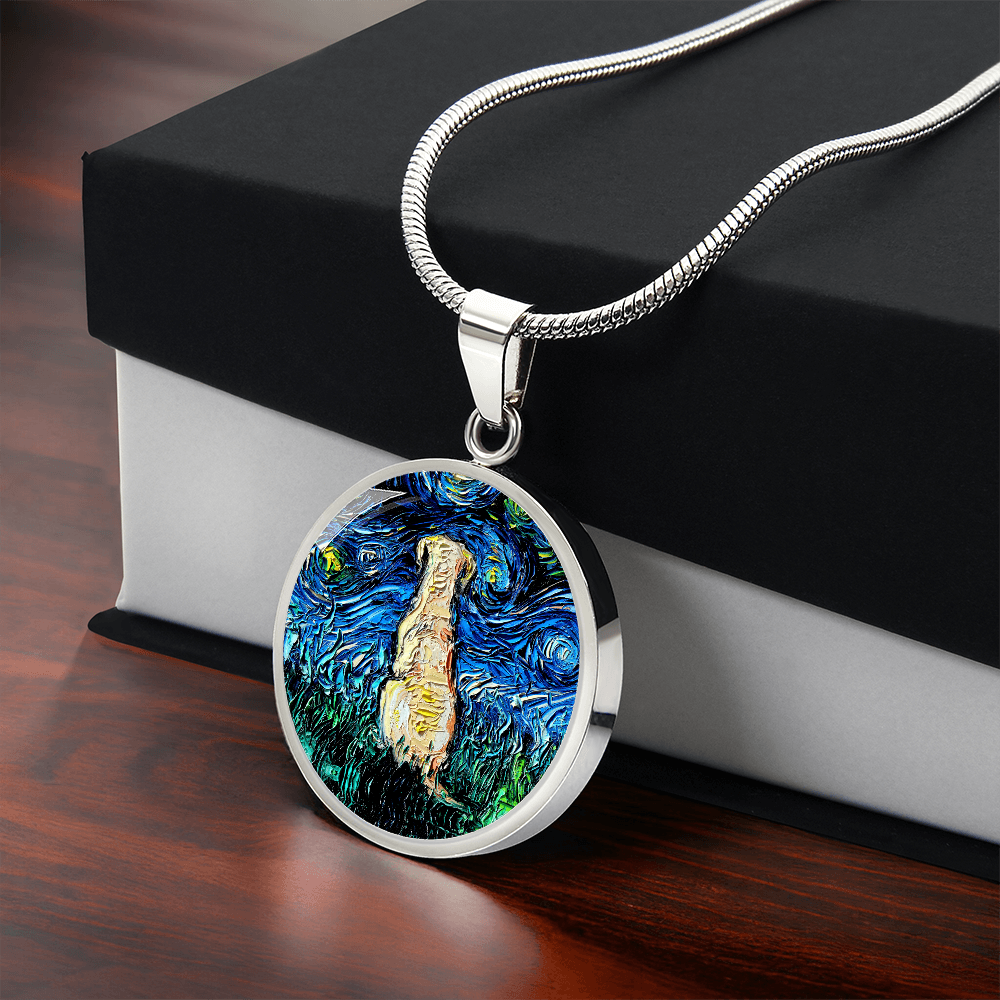Yellow Labrador Back Starry Night Round Necklace